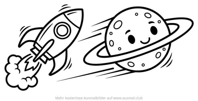 Rakete fliegt an Planet vorbei Ausmalbild