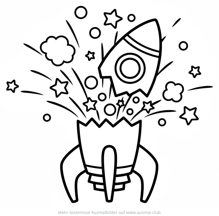 Rakete mit Konfetti und Sternen Ausmalbild