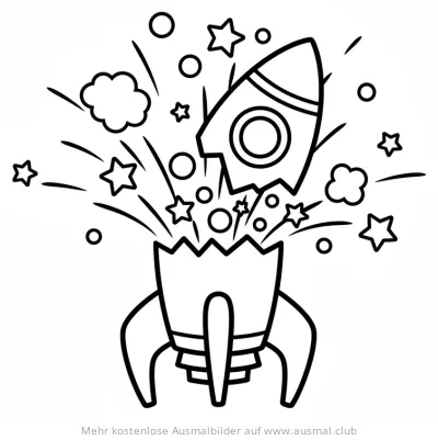 Rakete mit Konfetti und Sternen Ausmalbild