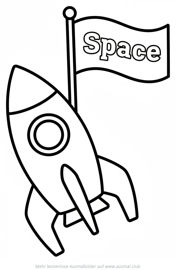 Rakete mit Space-Flagge Ausmalbild