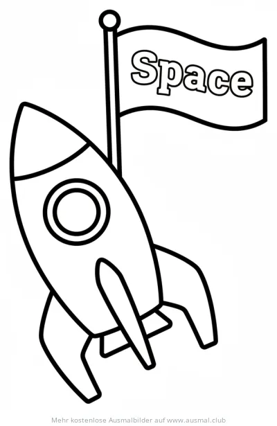 Rakete mit Space-Flagge Ausmalbild