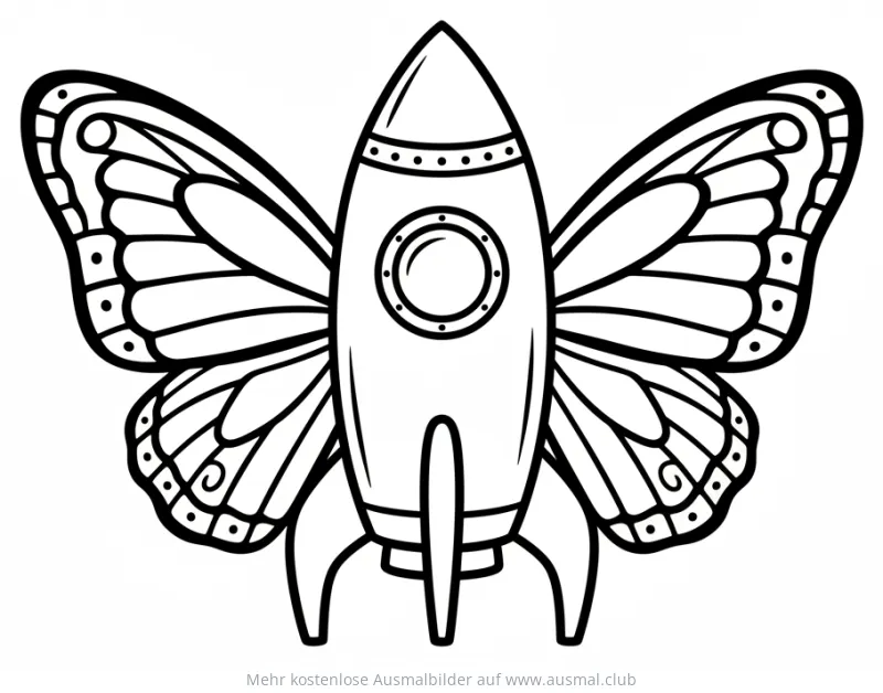 Rakete mit Schmetterlingsflügel Ausmalbild
