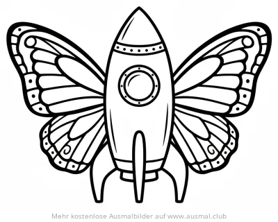 Rakete mit Schmetterlingsflügel Ausmalbild