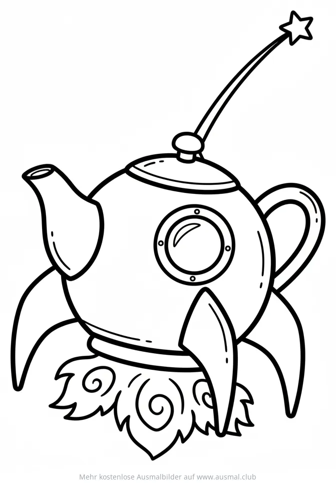Teekanne als Rakete Ausmalbild
