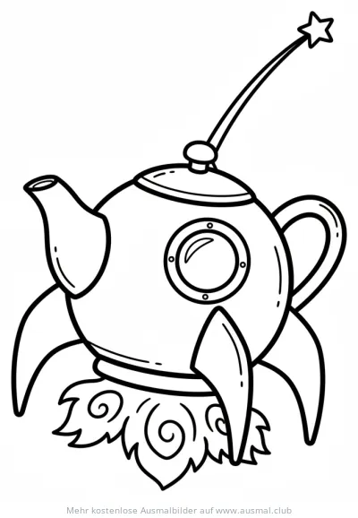 Teekanne als Rakete Ausmalbild