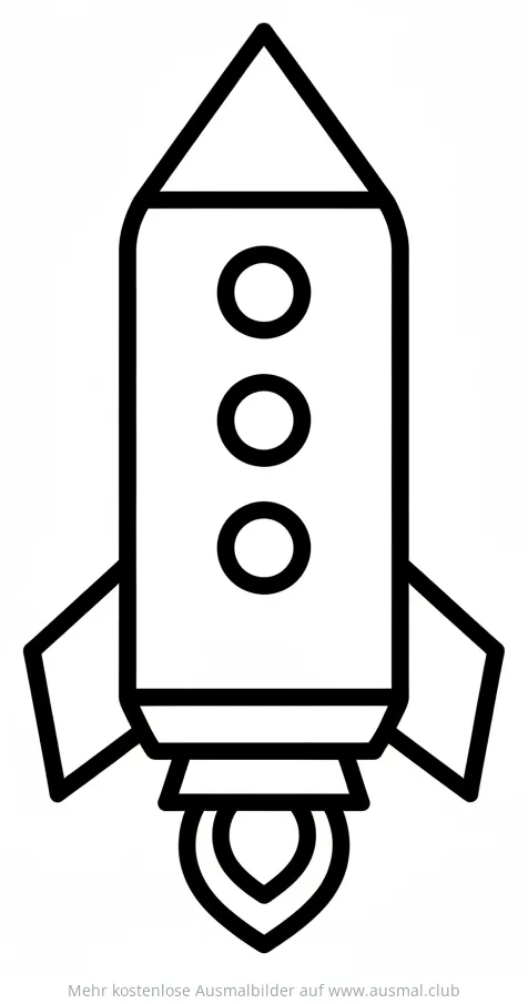 Rakete Ausmalbild mit Flammen und Fenstern