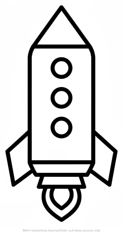 Rakete Ausmalbild mit Flammen und Fenstern