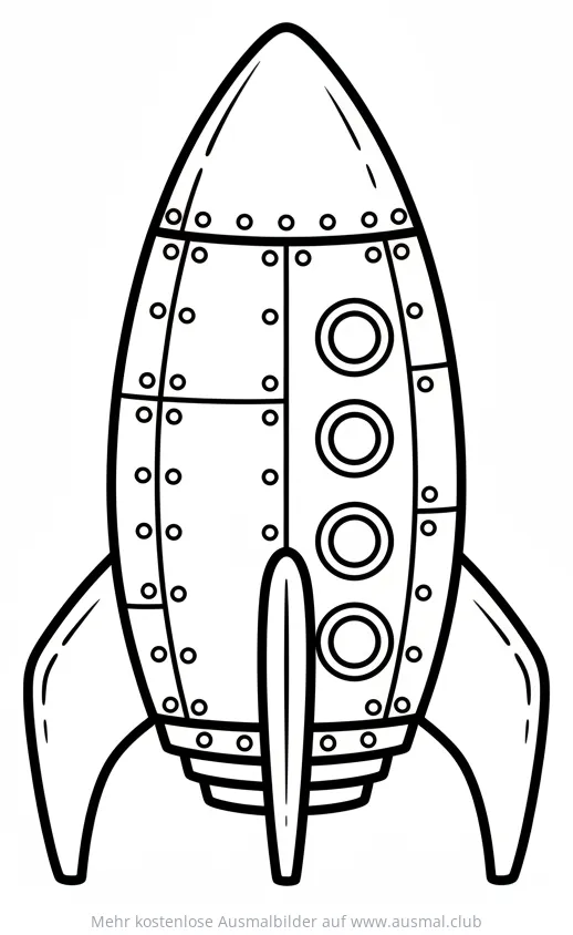 Retro Rakete Ausmalbild mit Nieten und Bullaugen