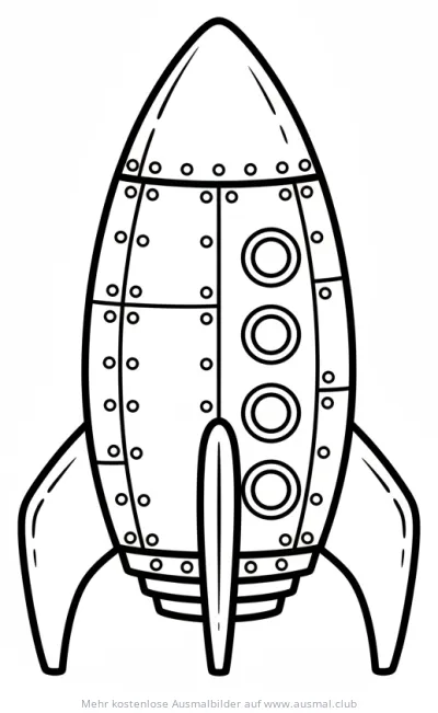 Retro Rakete Ausmalbild mit Nieten und Bullaugen