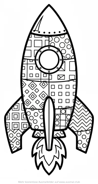 Rakete Ausmalbild im Patchwork Design