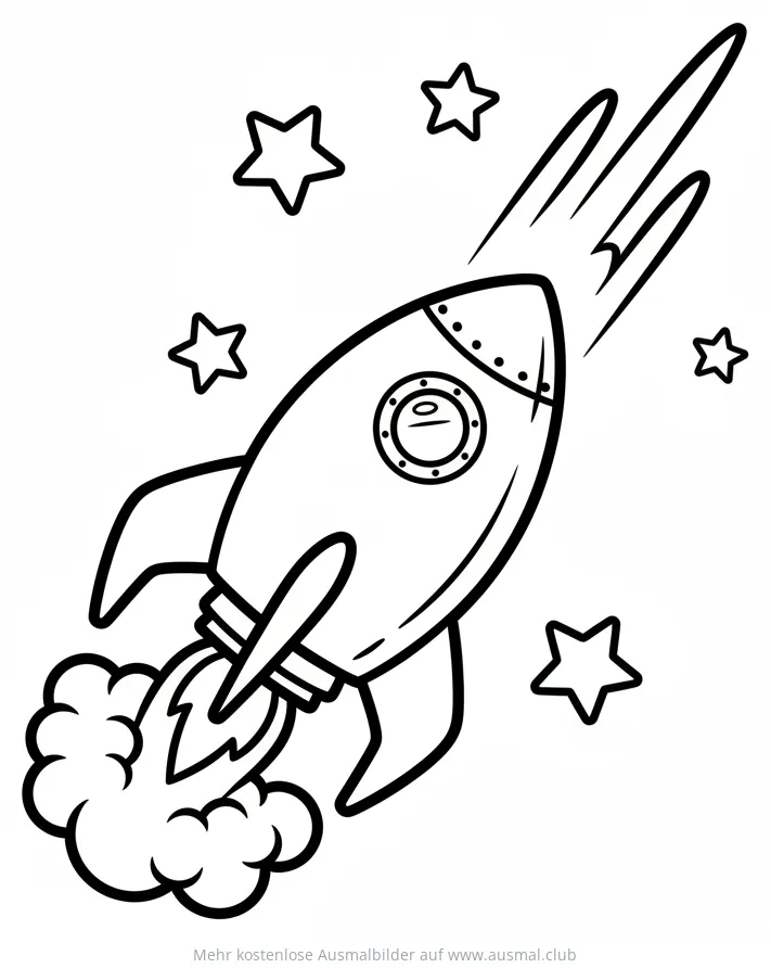 Rakete im Weltraum mit Sternen Ausmalbild