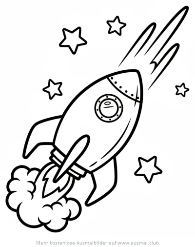 Rakete im Weltraum mit Sternen Ausmalbild