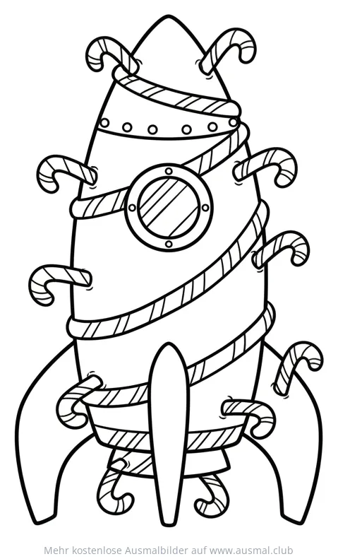 Rakete mit Zuckerstangen verziert Ausmalbild