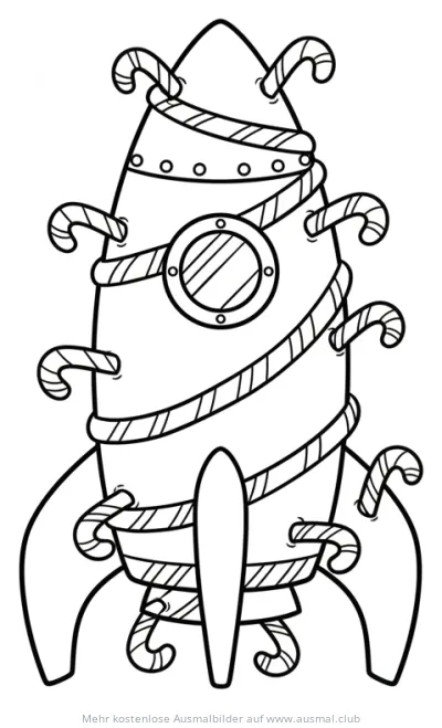 Rakete mit Zuckerstangen verziert Ausmalbild