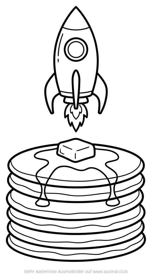 Rakete startet über einem Stapel Pfannkuchen Ausmalbild