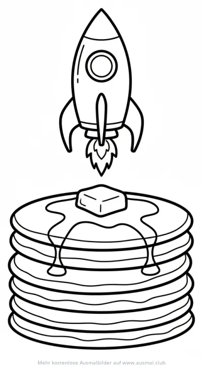Rakete startet über einem Stapel Pfannkuchen Ausmalbild