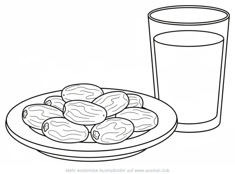Datteln und Wasserglas Ausmalbild für Ramadan