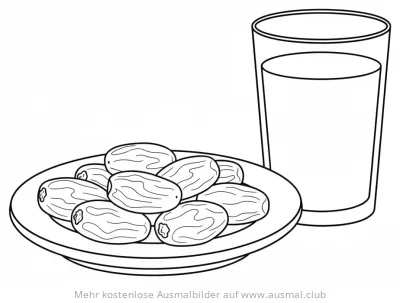 Datteln und Wasserglas Ausmalbild für Ramadan