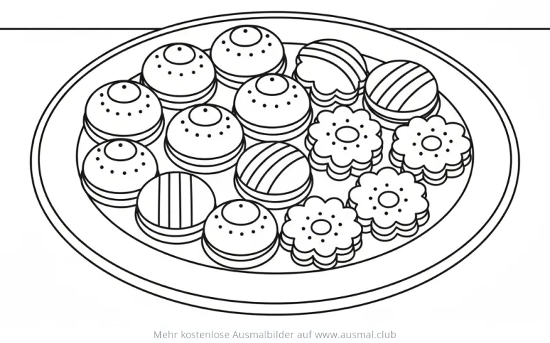 Teller mit Pralinen und Keksen Ausmalbild