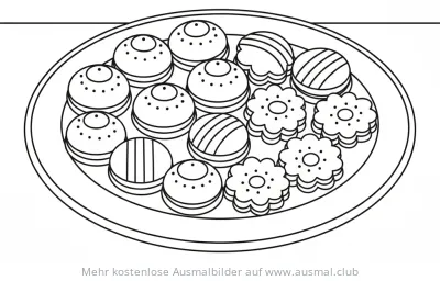 Teller mit Pralinen und Keksen Ausmalbild