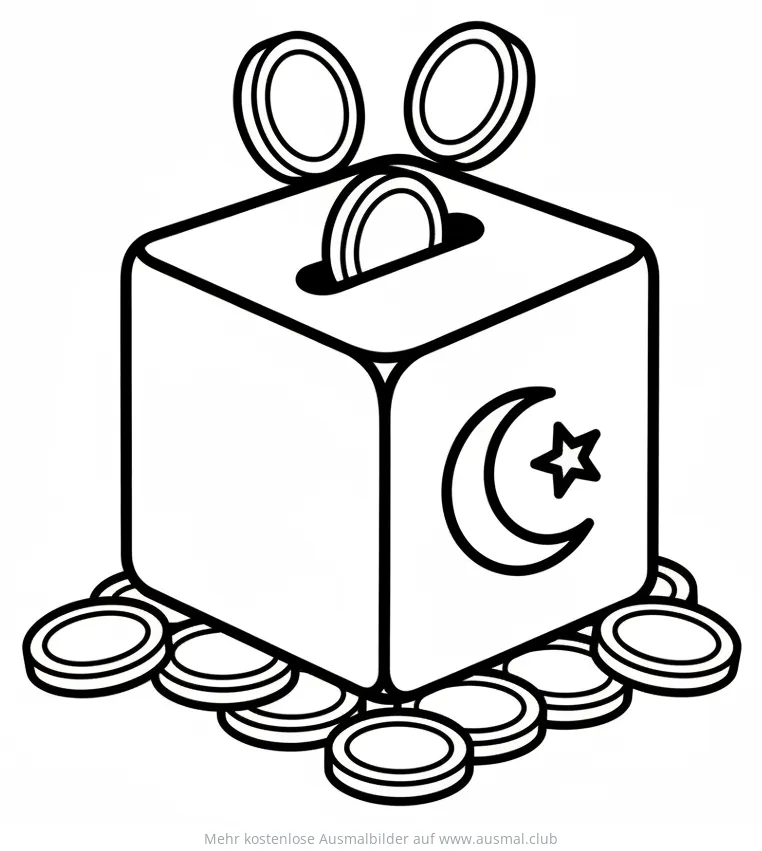 Spendenbox mit Mondsichel und Stern Ausmalbild