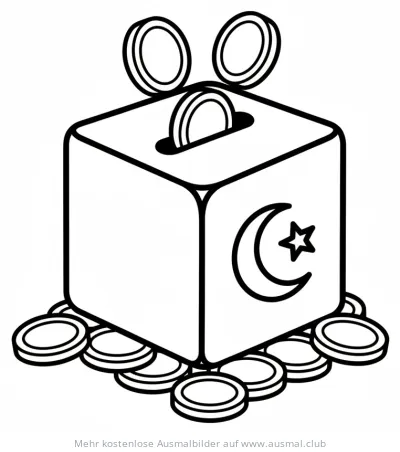 Spendenbox mit Mondsichel und Stern Ausmalbild