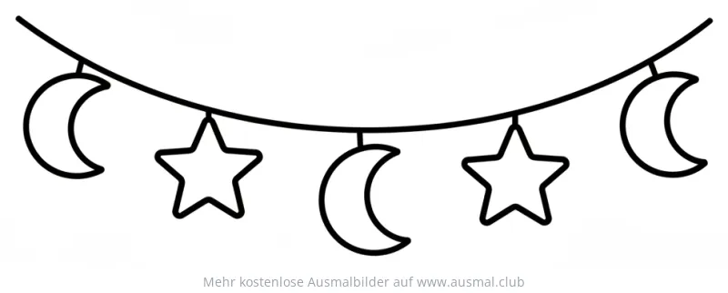 Lichterkette mit Sternen und Monden Ausmalbild