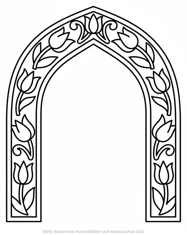 Ramadan Bogen Ausmalbild mit floralem Muster