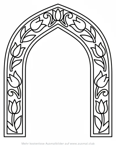 Ramadan Bogen Ausmalbild mit floralem Muster