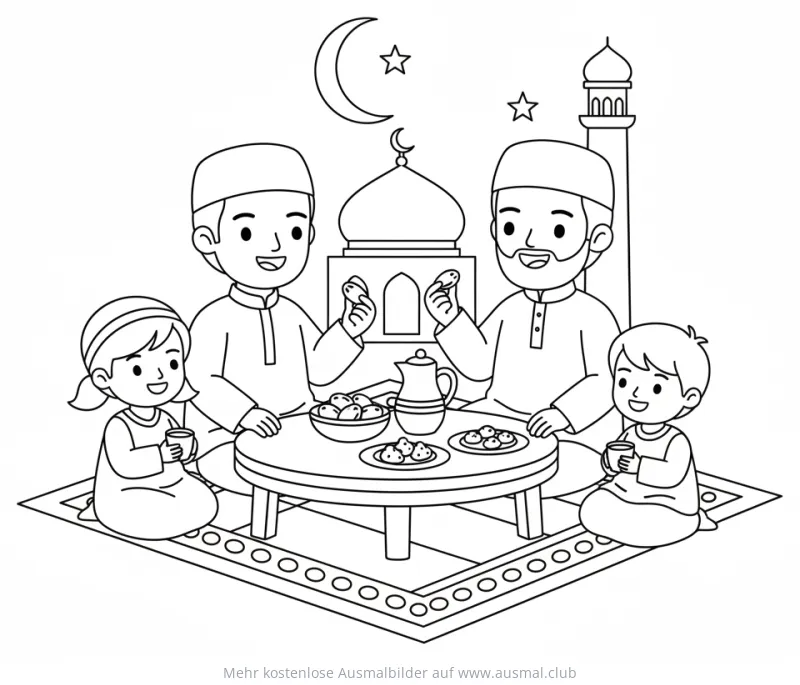 Familie beim Iftar Ausmalbild