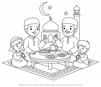 Familie beim Iftar Ausmalbild