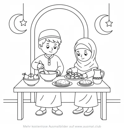 Junge und Mädchen kochen zusammen Ausmalbild