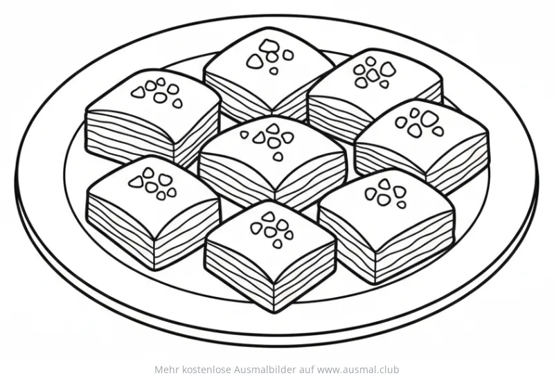 Teller mit Baklava Ausmalbild