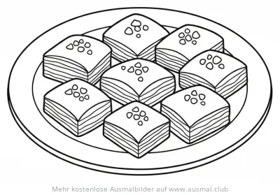Teller mit Baklava Ausmalbild