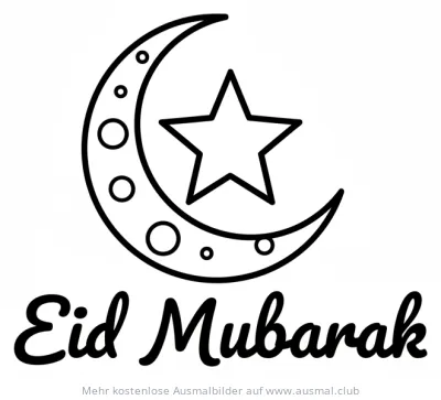 Halbmond mit Stern und Schriftzug Eid Mubarak Ausmalbild