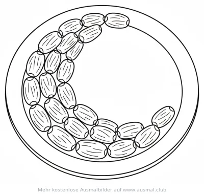 Dattelmond Ausmalbild mit Datteln in Mondsichelform