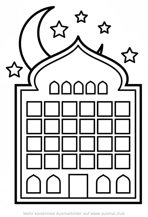Ramadan Kalender Ausmalbild mit Sternen und Mondsichel