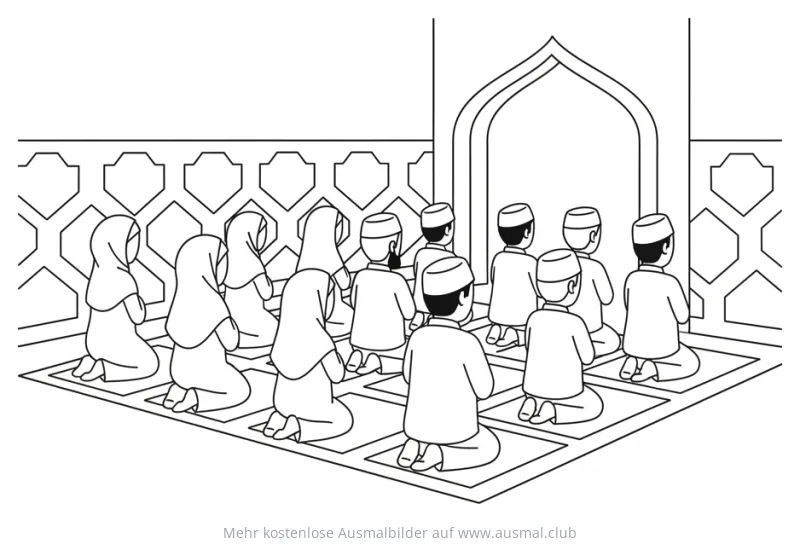 Tarawih-Gebet in der Moschee Ausmalbild