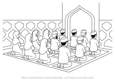 Tarawih-Gebet in der Moschee Ausmalbild