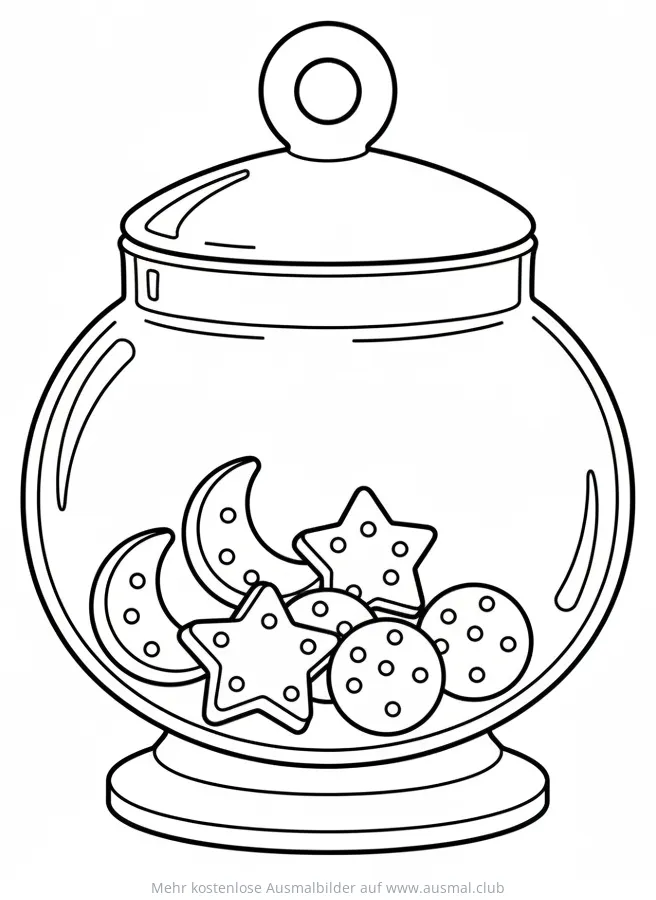 Süßigkeitenglas mit Sternen, Monden und Kreisen Ausmalbild