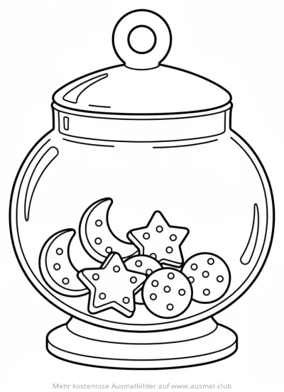 Süßigkeitenglas mit Sternen, Monden und Kreisen Ausmalbild