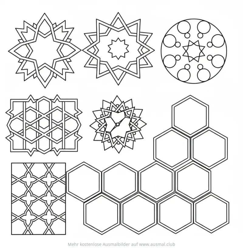 Ramadan Ausmalbild mit islamischen Mustern und geometrischen Formen