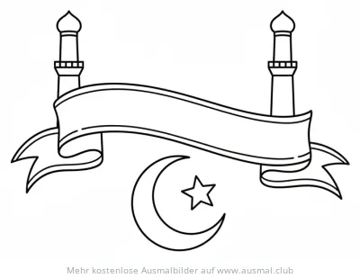 Zuckerfest Banner mit Minaretten, Mondsichel und Stern Ausmalbild