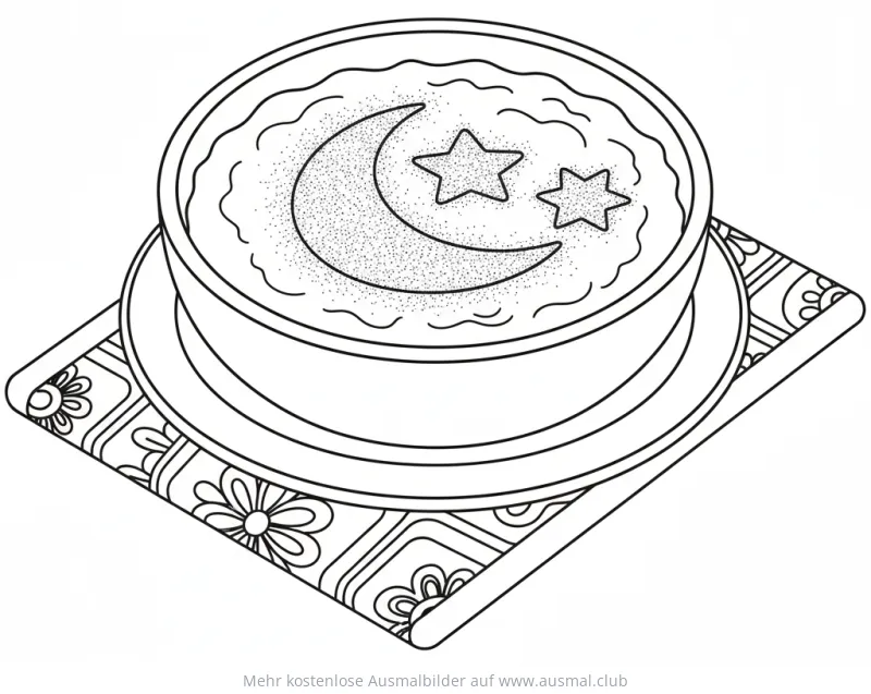 Milchreis mit Mond und Sternen Ausmalbild