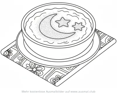 Milchreis mit Mond und Sternen Ausmalbild