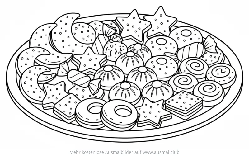 Teller mit Süßigkeiten Ausmalbild für Ramadan und Zuckerfest