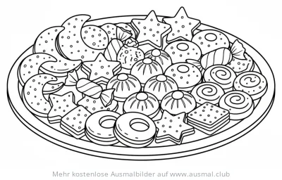 Teller mit Süßigkeiten Ausmalbild für Ramadan und Zuckerfest