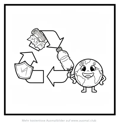 Recycling Symbol Ausmalbild mit lächelnder Erde