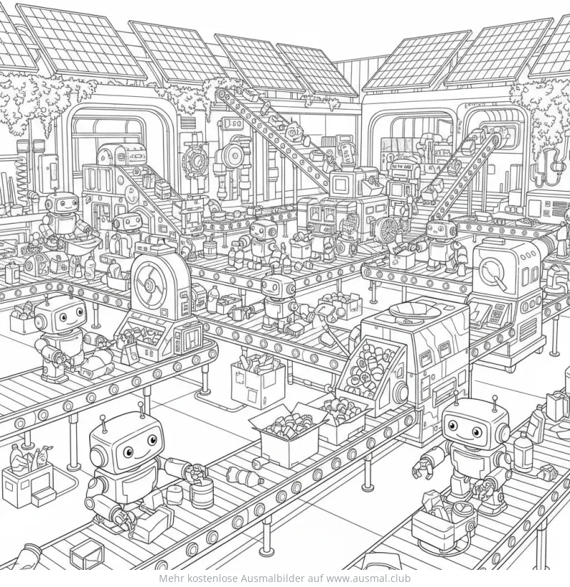 Recycling Anlage mit Robotern Ausmalbild