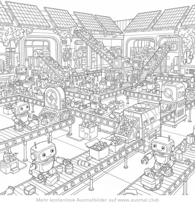 Recycling Anlage mit Robotern Ausmalbild